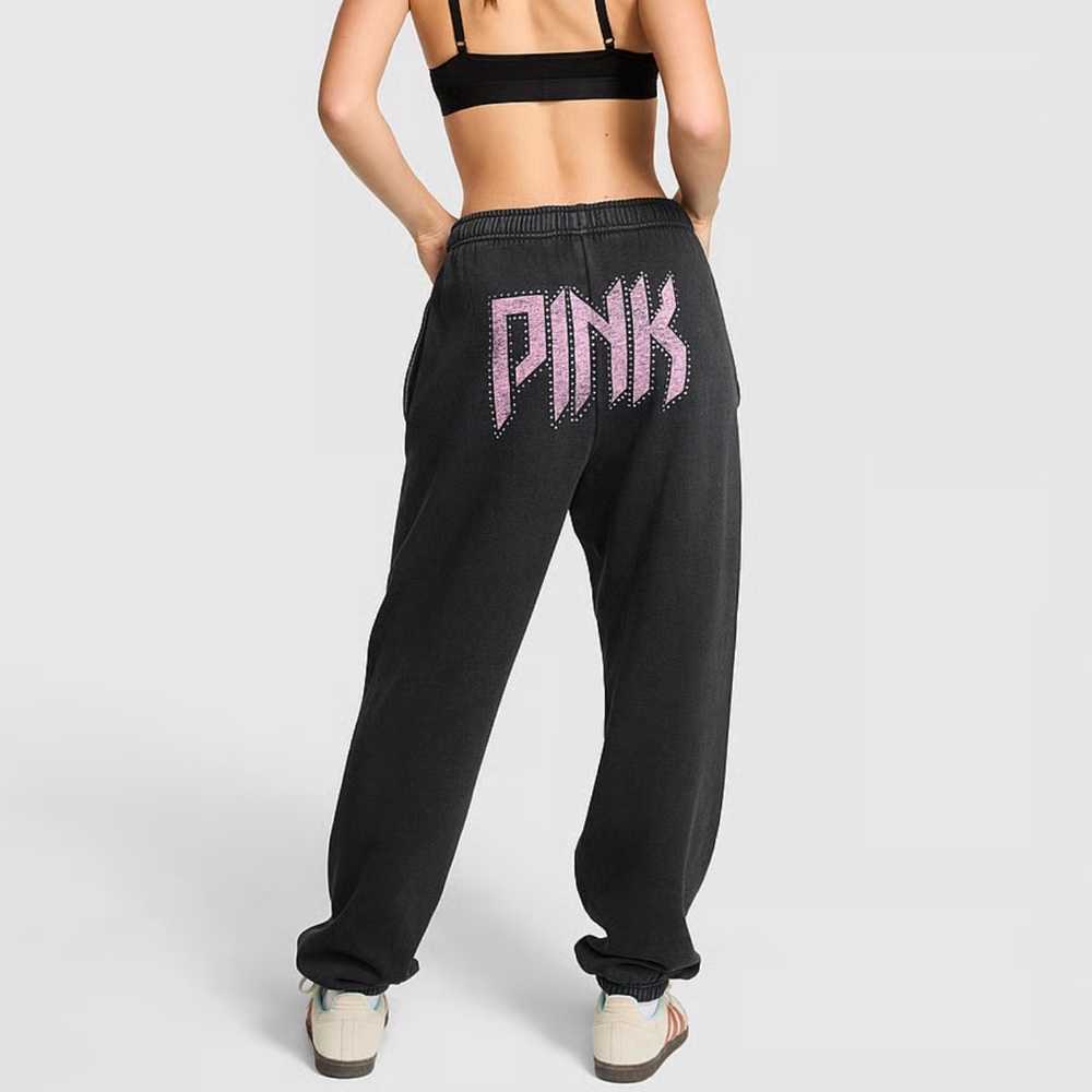 ISO PINK Victoria's Secret Black Joggers with Pink Graphic READ DESCRIPTION